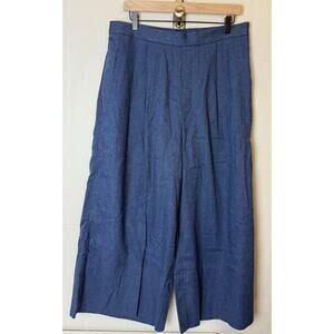 NWT Banana Republic Wide-Leg Linen Blend Cropped Pull-On Pant Blue LARGE